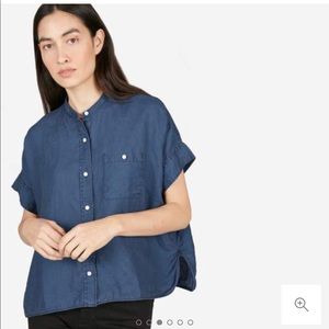 EVERLANE LINEN COLLARLESS BLUE SHIRT SIZE 2